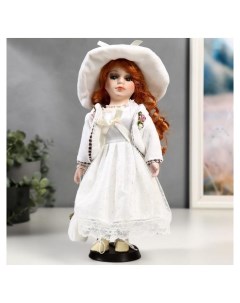 Кукла коллекционная керамика Зоя в белом платье в горошек 30 см Nnb