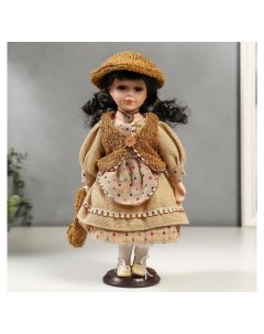Кукла коллекционная керамика Лена в бежевом платье и бежевом жилете 30 см Nnb