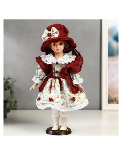 Кукла коллекционная керамика Вероника в цветочном платье и красном пальто 40 см Nnb