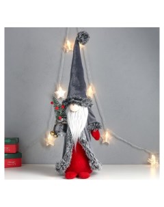 Кукла интерьерная Дед мороз с ёлкой в мешке серая бархатная шуба 51х18х18 см Nnb