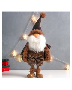 Кукла интерьерная Дед мороз в коричневой шубке с мешком подарков 27х14х62 см Nnb