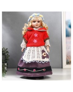 Кукла коллекционная керамика Блондинка с кудрями алый свитер с цветочками 40 см Nnb