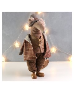 Кукла интерьерная Дядя мышь в клетчатом пальто с портфелем 25х24 5х52 см Nnb