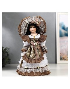 Кукла коллекционная керамика Леди кларис в платье цвета мокко 40 см Nnb
