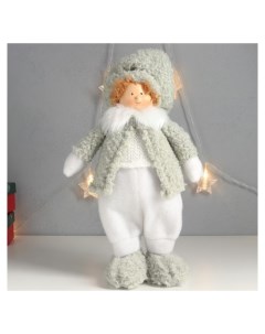 Кукла интерьерная Мальчишка пухляш в шапке с бомбошкой зимний наряд 40х22х13 см Nnb
