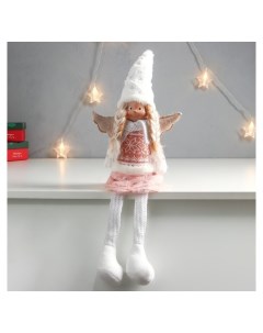 Кукла интерьерная Ангелочек с косичками в розовой юбке длинные ножки 52х20х10 см Nnb