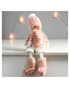 Кукла интерьерная Мальчишка кудряш в розовом меховом костюме длинные ножки 51х10 5х13 5 см 75753 Nnb