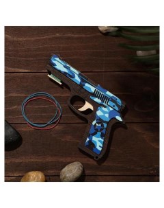 Сувенир деревянный Резинкострел синий камуфляж 4 резинки Nnb