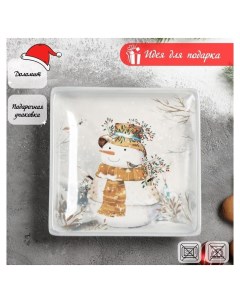 Блюдо сервировочное Рождественский снеговик 15 15 см Доляна