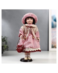 Кукла коллекционная керамика Машенька в розовом платье и бежевой накидке 40 см Nnb