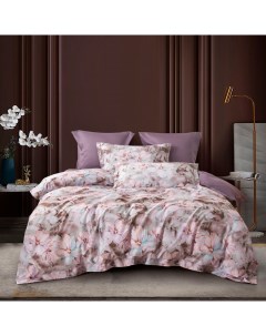 Комплект постельного белья семейный цветы на серо розовом простыня сливовая Anabella asabella