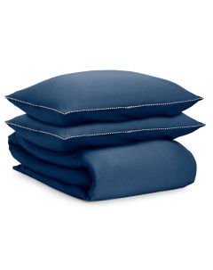Комплект постельного белья с контрастным кантом 150 х 200 см Essential тёмно синий Tkano