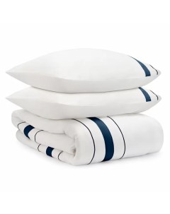 Комплект постельного белья из сатина 200 х 220 см Essential белый с тёмно синим кантом Tkano