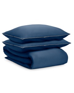 Комплект постельного белья с контрастным кантом 200 х 220 см Essential тёмно синий Tkano