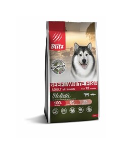 Сухой беззерновой корм Adult для взрослых собак с говядиной и белой рыбой 500 г Blitz
