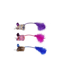 Игрушка для кошек Мышка плюшевая разноцветная 3 шт Flamingo