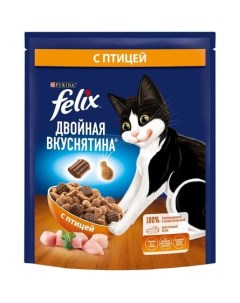 Сухой корм Двойная Вкуснятина для взрослых кошек с птицей Пакет 200 гр Felix