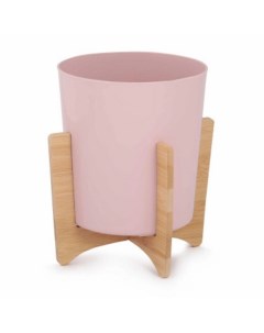Горшок для цветов пластик 1 8 л 17х18 5 см с бамбуковой подставкой розовый Алессия М8265 Альтернатива