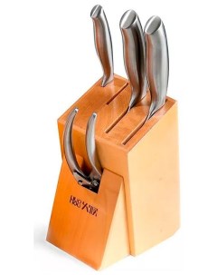 Набор стальных ножей 4 ножа ножницы подставка 6 Piece Stainless Steel Kitchen Knife Set HU0014 сереб Huo hou
