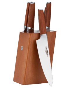 Набор кухонных ножей из сверхпрочной стали 5 ножей подставка Molybdenum Vanadium Steel Kitchen Knife Huo hou