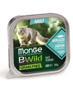 Cat BWild Grain Free Корм влаж треска с овощами д кошек ламистер 100г Monge