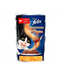 Sensations Корм влаж говядина и томат в соусе д кошек пауч 85г Felix