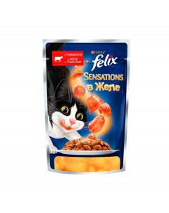 Sensations Корм влаж говядина и томат д кошек в желе пауч 85г Felix