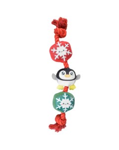 Игрушка для собак веревочная с пищалкой Пингвин со снежинками 39x8x4см Бельгия Duvo+