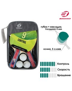 Набор для настольного тенниса control 9 2 ракетки 3 мяча накладка 1 8 мм коническая ручка Boshika