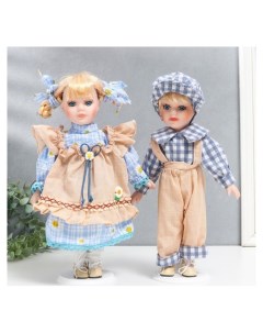 Кукла коллекционная парочка Лиза и коля наряды в ромашку набор 2 шт 30 см Nnb