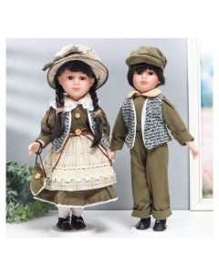 Кукла коллекционная парочка Маня и ваня оливковые наряды набор 2 шт 40 см Nnb