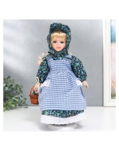 Кукла коллекционная керамика Маруся в синем цветочном платье и косынке 30 см Nnb