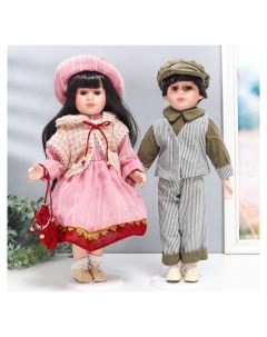 Кукла коллекционная парочка Юля и игорь розовая полоска набор 2 шт 40 см Nnb