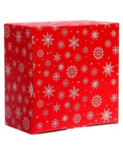 Коробка новогодняя Снежинки 21х21 см красная Disney