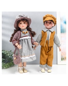 Кукла коллекционная парочка Ирина и артём полоска и клетка набор 2 шт 40 см Nnb