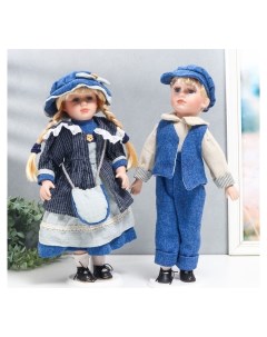 Кукла коллекционная парочка Наташа и саша синий вельвет набор 2 шт 40 см Nnb