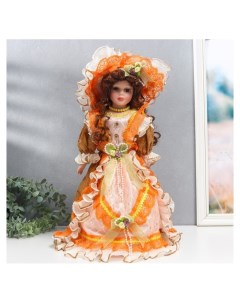 Кукла коллекционная керамика Фрейлина абигейл в карамельно оранжевом платье 40 см Nnb