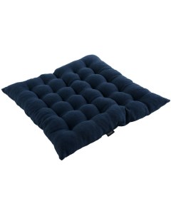 Стеганая подушка на стул из умягченного льна темно синего цвета Essential 40х40 Tkano