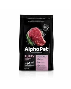 Superpremium для щенков беременных и кормящих собак средних пород с говядиной и рисом 900 г Alphapet