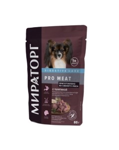 PRO MEAT Консервированный корм для собак мелких пород для здорового пищеварения телятина 85 гр Мираторг