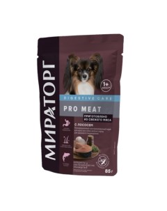 PRO MEAT Консервированный корм для собак мелких пород для здорового пищеварения лосось 85 гр Мираторг