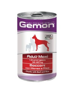 Корм для собак Maxi для крупных пород кусочки говядины с рисом банка 1250г Gemon