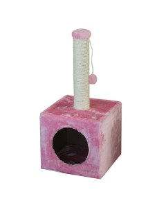 Когтеточка для котят Домик с игрушкой 31х31х67см розовый Foxie