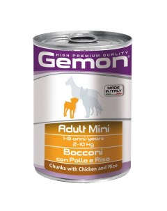 Корм для собак Mini для мелких пород кусочки курицы с рисом банка 415г Gemon
