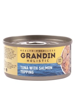 Консервированный корм для взрослых кошек филе тунца с топпингом из лосося 80 г Grandin