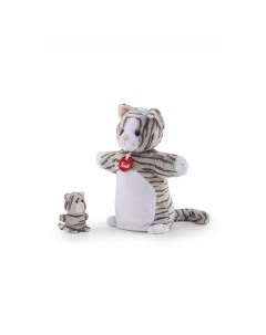 Мягкая игрушка на руку Полосатая кошка с котенком 25 х 17 х 13 см Trudi
