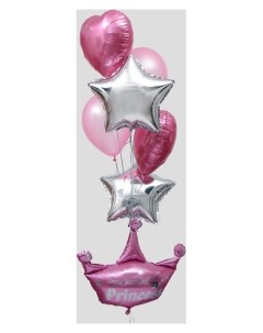 Букет из шаров С днём рождения принцесса корона цвет розовый набор 8 шт Nnb