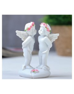 Сувенир полистоун Целующиеся ангелочки в розовых веночках набор из 2 штук 8 3х5х4 8 см Nnb