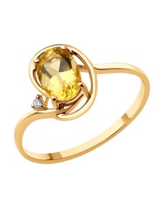 Кольцо из золота с цитрином и фианитом Sokolov
