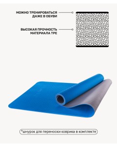 Коврик для йоги FM 201 TPE 173x61x0 4 см синий серый Starfit